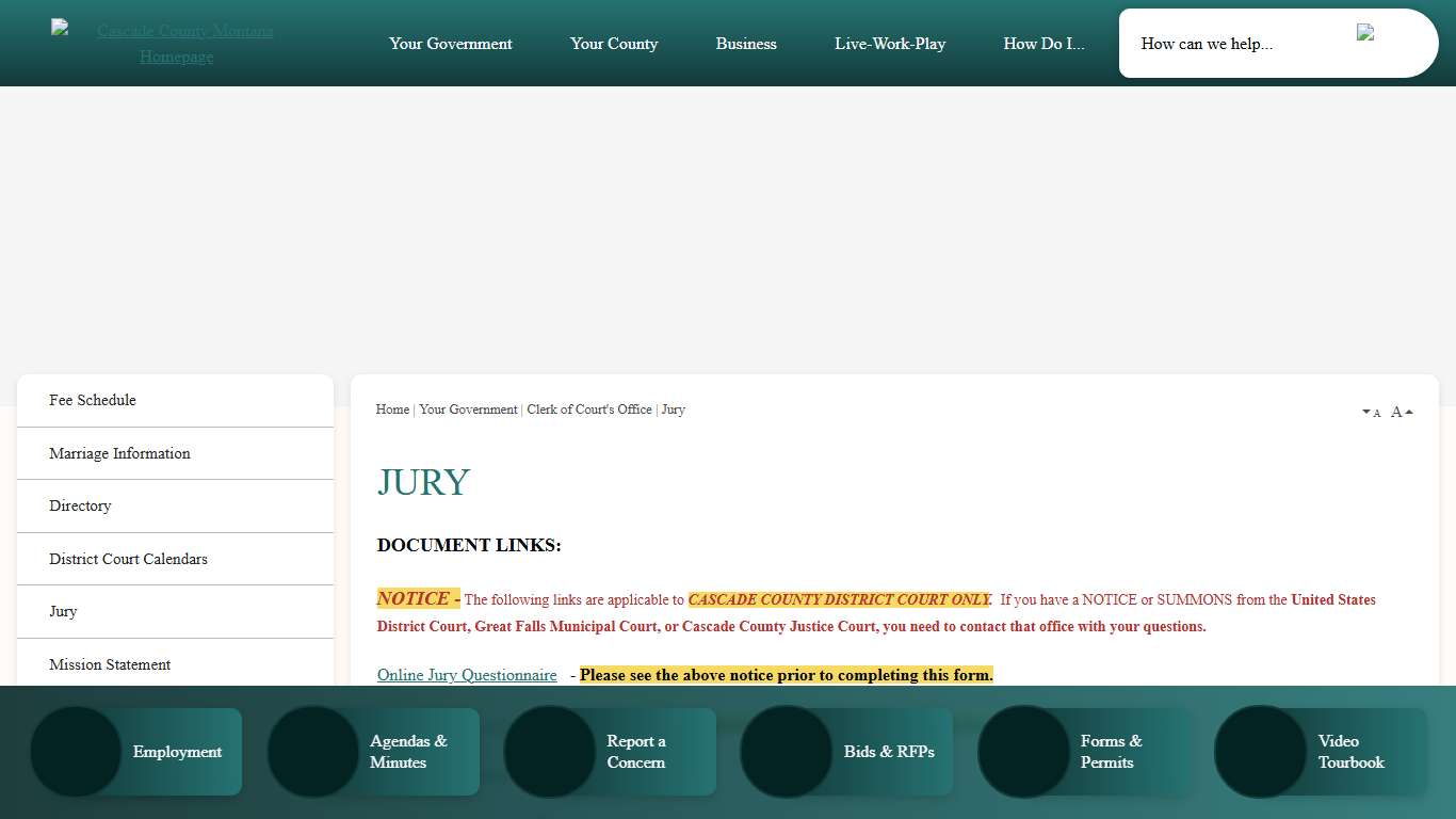 Jury Cascade County, MT