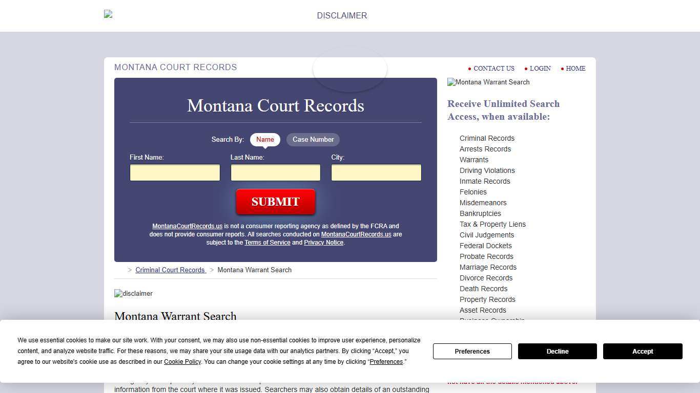 Montana Warrant Search MontanaCourtRecords.us